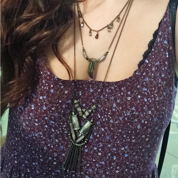 2/$25 ⚡️✨ Handmade Long Brass Boho Necklace with Natural Gemstones - Picture 3 of 4